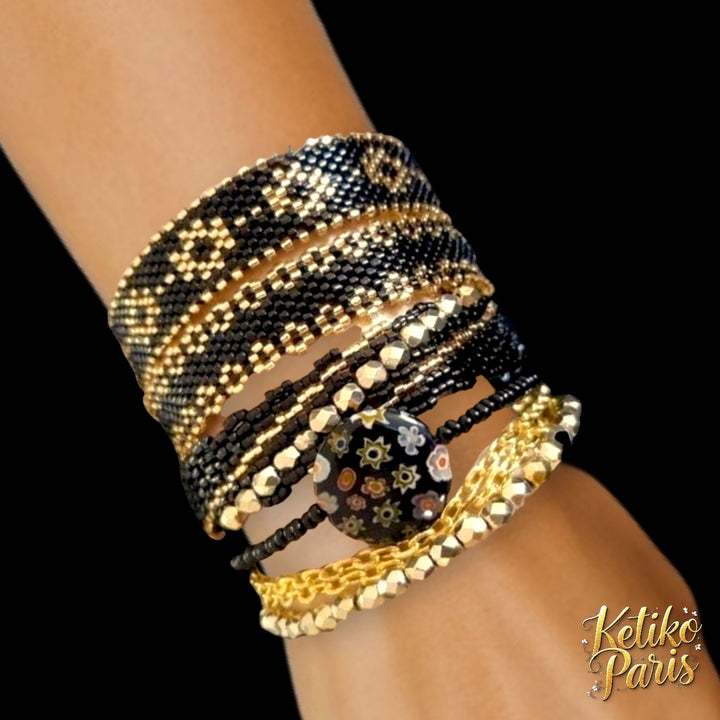 Bracelet Perles Miyuki Delica – Tissage Français Multicolore – Fermoir Glissière Ajustable – Neuf Avec étiquette