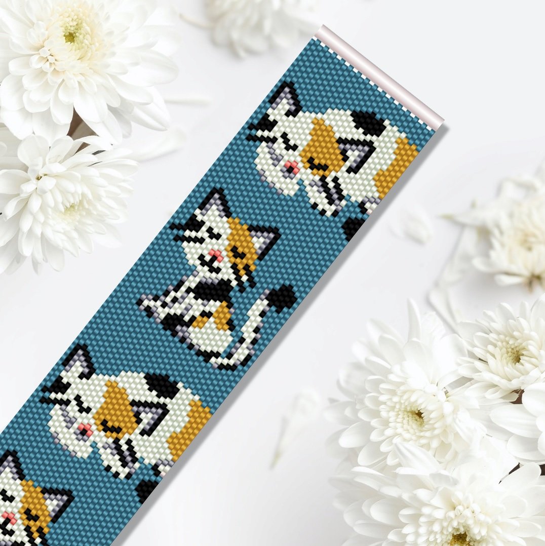 DIY Even count peyote pattern for bracelet CHAT CALICO (Calico cat